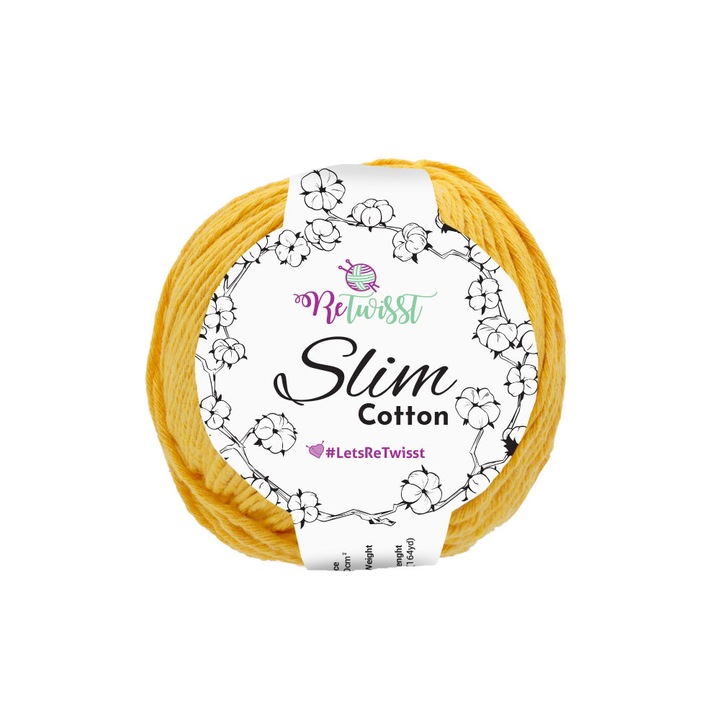 Fir Textil Slim Cotton ReTwist 25 pentru crosetat si tricotat, galben, 170 m