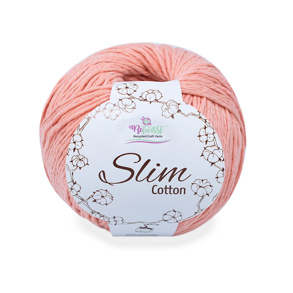 Fir Textil Slim Cotton ReTwist 27 pentru crosetat si tricotat, somon, roz, 170 m