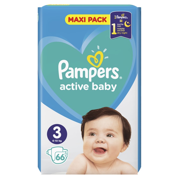 Пелени Pampers Active Baby 3, 6-10 кг, 66 броя