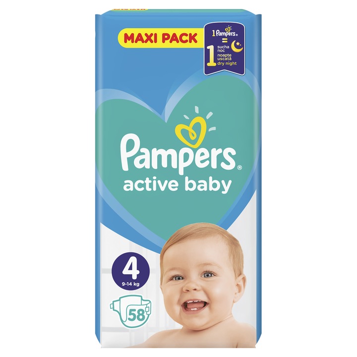 Пелени Pampers Active Baby 4, 9-14 кг, 58 броя