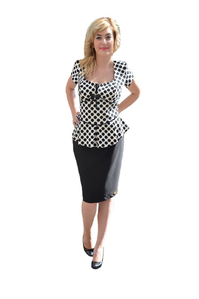 Rochie cu plepum, D&J Exclusive, Bleumarin-Alb