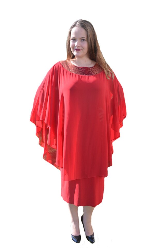 Rochie feminina de ocazie cu aplicatie de voal, D&J Exclusive, Rosu