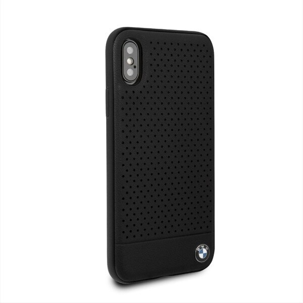 Husa telefon din piele ecologica , perforata , tip bumper , Bmw pentru Apple iPhone X/Xs , neagra
