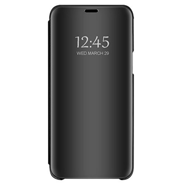 Предпазен флип калъф, Огледален, За Samsung Galaxy A7 2018, Черен