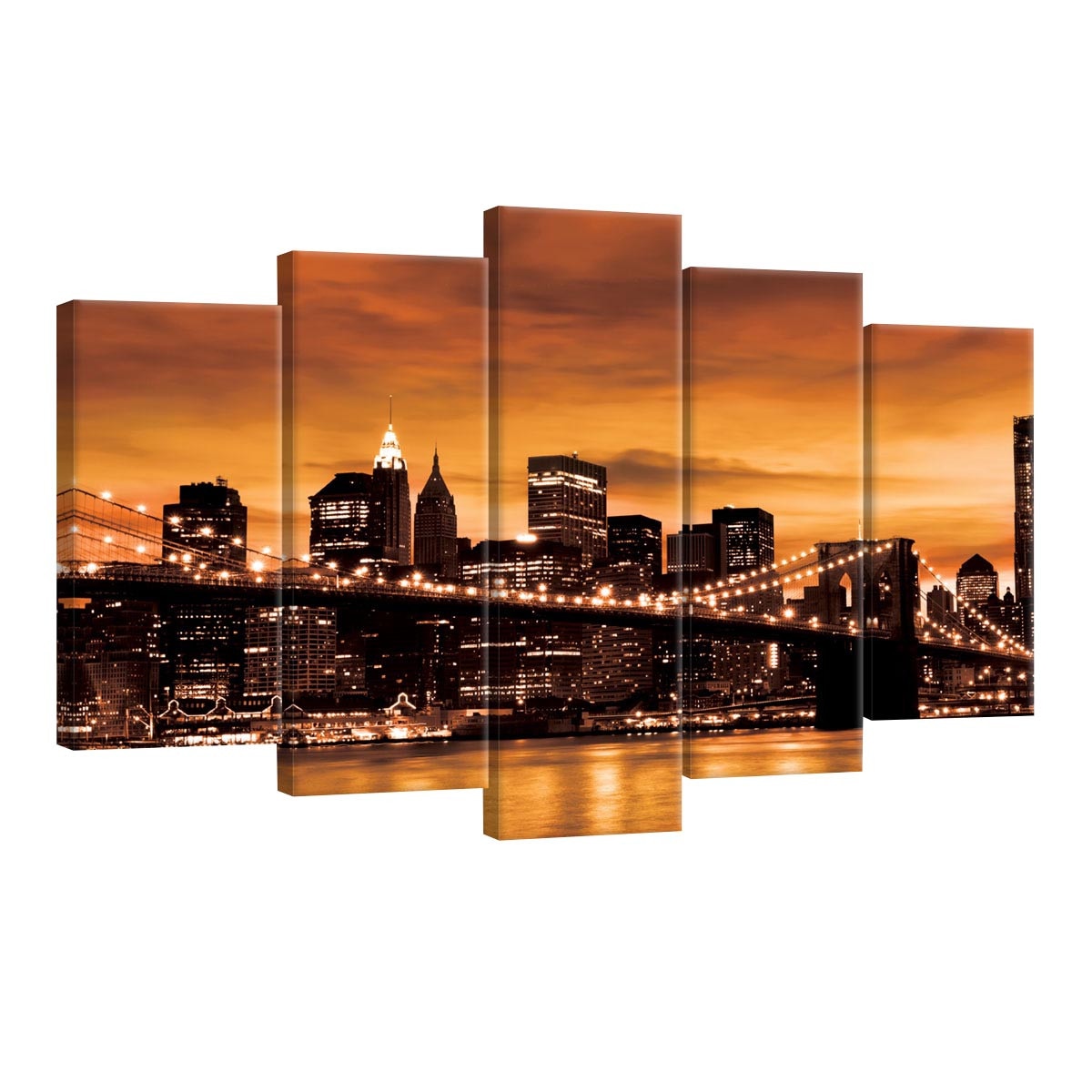 Set Tablouri DEGRETS 78581 Canvas, 60 x 100 cm, 5 piese (2x40x20 cm, 2x50x20 cm, 1x60x20 cm), Podul Brooklyn 6