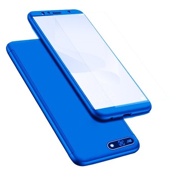 Husa Full Cover 360° (fata + spate + folie sticla) pentru Huawei Y6 (2018), Albastru Husa Full Cover 360° (fata + spate + folie sticla) pentru Huawei Y6 (2018), Albastru