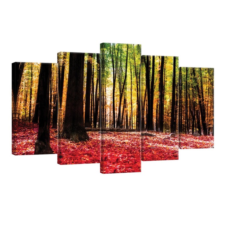 Set Tablouri DEGRETS 78586 Canvas, 60 x 100 cm, 5 piese (2x40x20 cm, 2x50x20 cm, 1x60x20 cm), Poveste de toamna