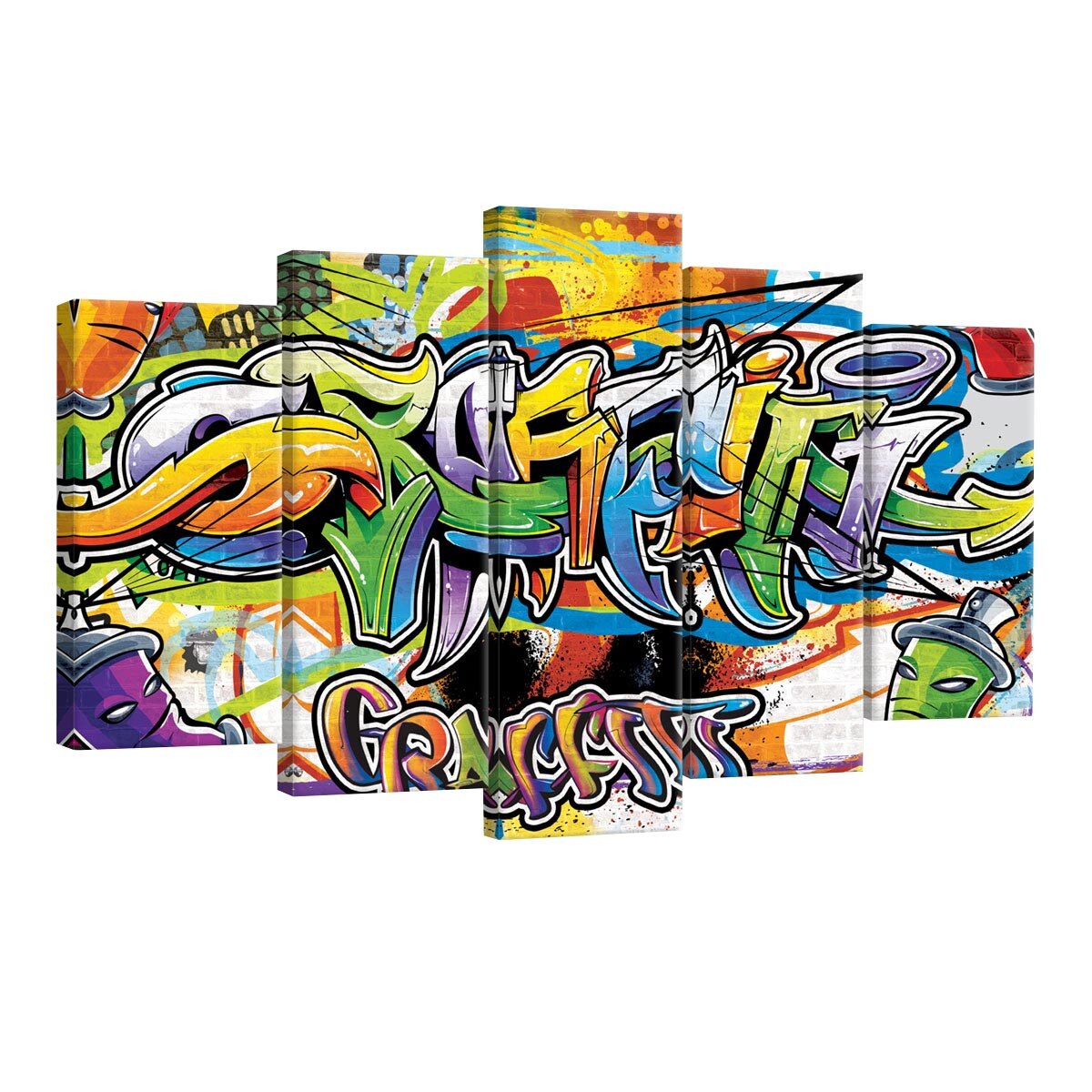Set Tablouri DEGRETS 78588 Canvas, 60 x 100 cm, 5 piese (2x40x20 cm, 2x50x20 cm, 1x60x20 cm), Graffiti