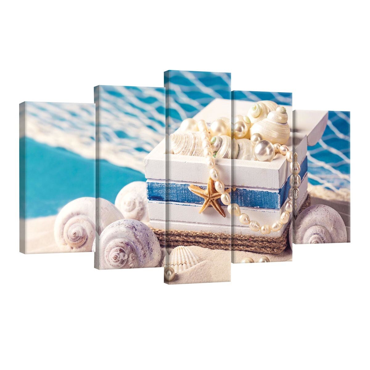 Set Tablouri DEGRETS 78589 Canvas, 60 x 100 cm, 5 piese (2x40x20 cm, 2x50x20 cm, 1x60x20 cm), Comoara in mare