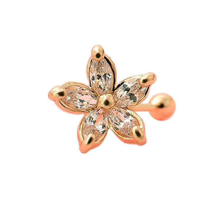 Cercel Tip ear cuff, floricica micuta cu cinci cristale, Auriu, Urechea stanga sau dreapta