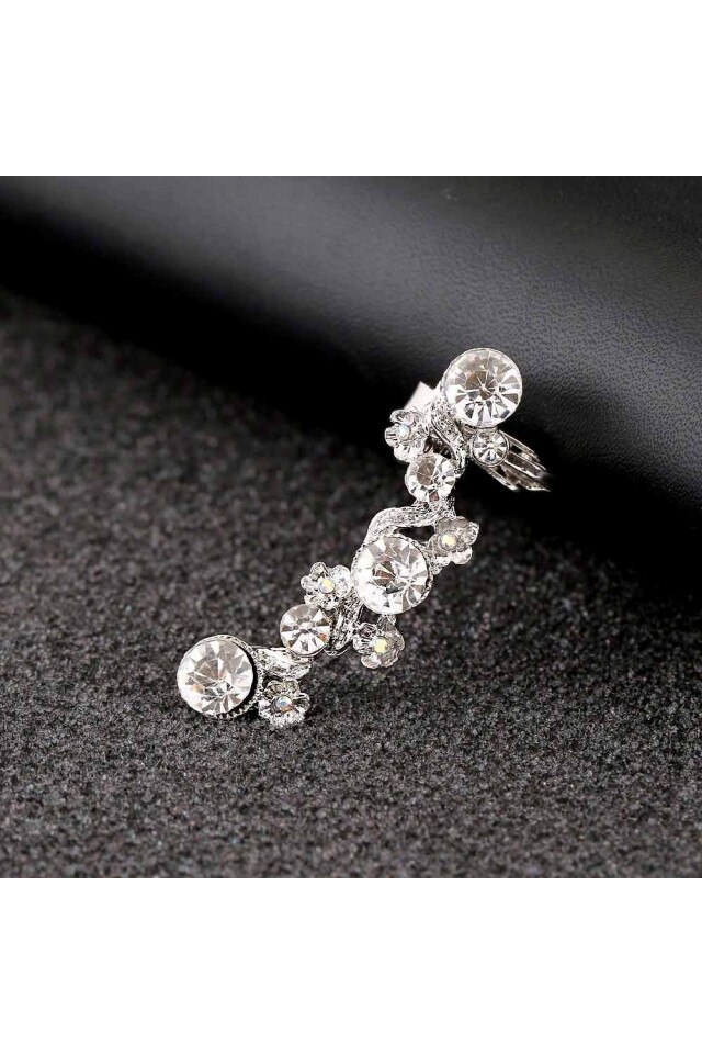 Cercel Ear Cuff Elegant Cu Flori Mici Si Cristale Rotunde Argintiu Urechea Stanga EMAG Ro