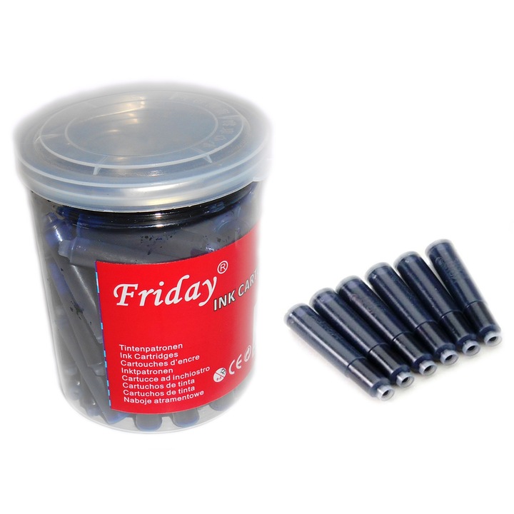 Patroane stilou, albastre, 80 bucati, ambalate in cutie de plastic cu capac