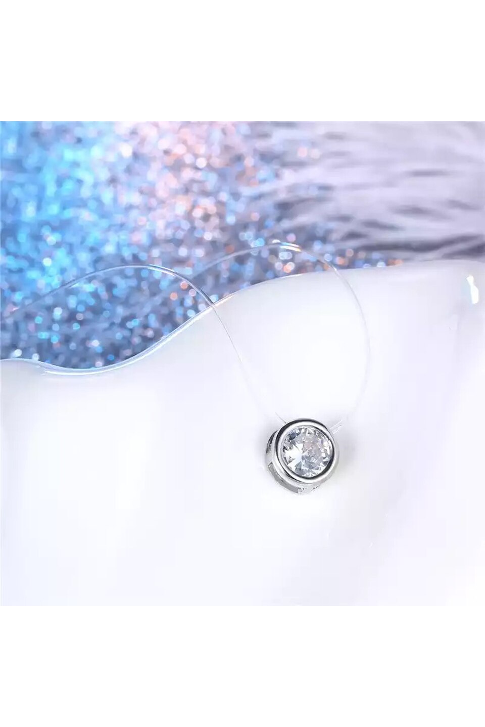 Colier - Chocker Cristal Rutond-adgebass cu Guta Elastica Transparent, Argintiu/Transparent