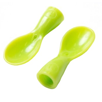 Set 2 lingurite Petite&Mars, cu infiletare pentru pungile Papoo, Verde Set 2 lingurite Petite&Mars, cu infiletare pentru pungile Papoo, Verde