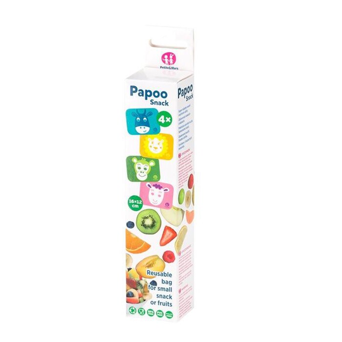 Set 4 pungi Petite&Mars Papoo, reutilizabile pentru mancare, Elefant