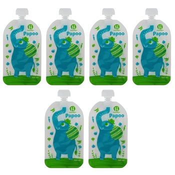 Set 6 pungi Petite&Mars Papoo, reutilizabile pentru mancare, Elefant Set 6 pungi Petite&Mars Papoo, reutilizabile pentru mancare, Elefant