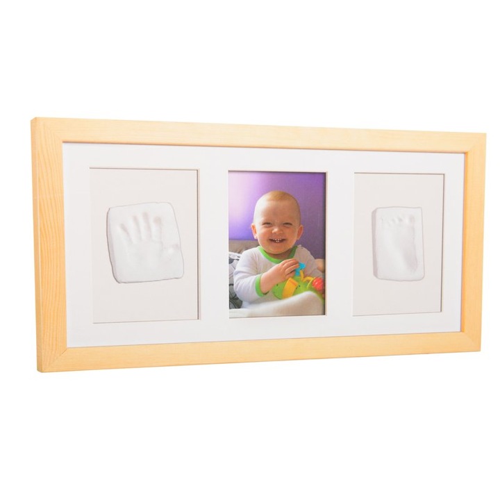 Фоторамка с комплект за бебешки отпечатъци Baby HandPrint Double Memory Frame, Натюр