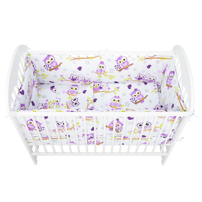 Lenjerie patut BabyNeeds, 5 piese, 120x60 cm, Bufnite, Mov