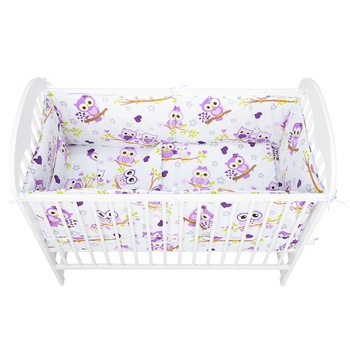 Lenjerie patut BabyNeeds, 5 piese, 120x60 cm, Bufnite, Mov Lenjerie patut BabyNeeds, 5 piese, 120x60 cm, Bufnite, Mov