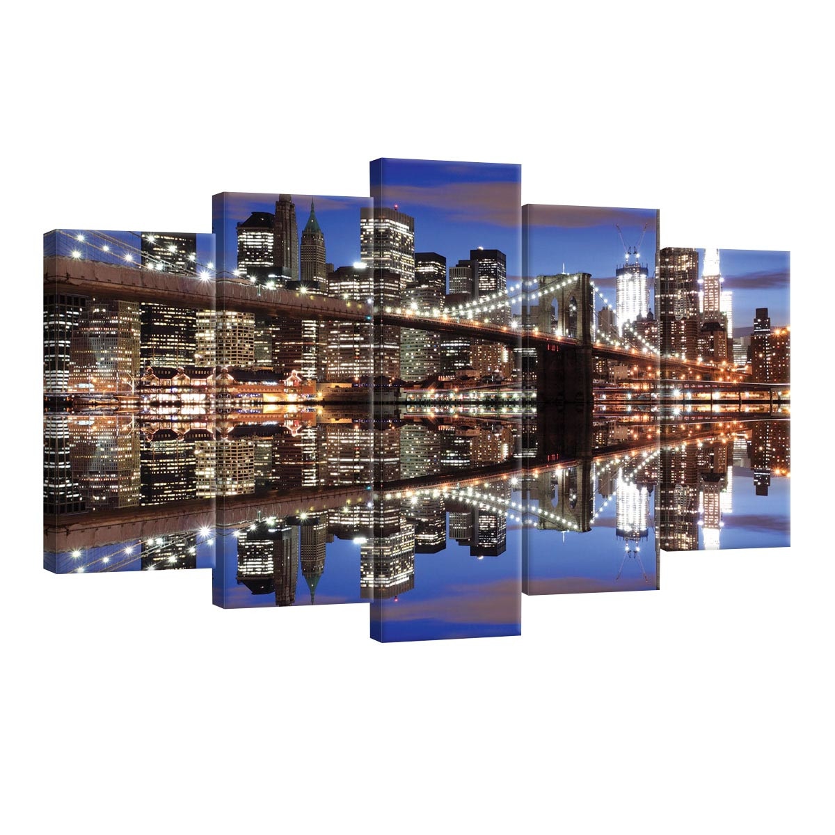 Set Tablouri DEGRETS 78592 Canvas, 60 x 100 cm, 5 piese (2x40x20 cm, 2x50x20 cm, 1x60x20 cm), Podul Brooklyn