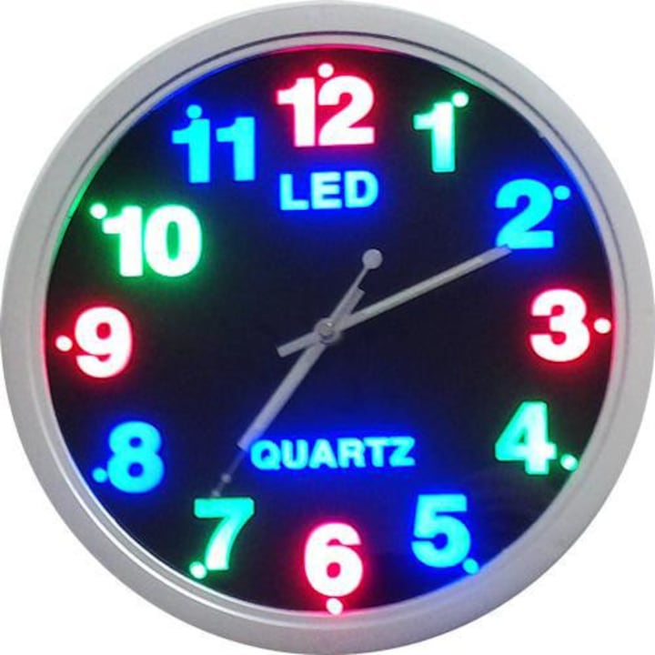 Стенен часовник, кварцов, с LED светещи цифри