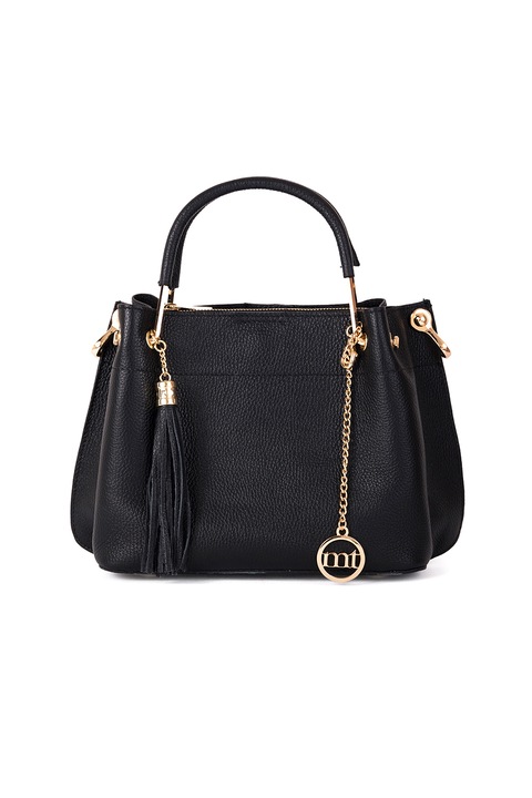 Mia Tomazzi, Geanta de mana, de piele, cu accesoriu detasabil cu canaf, Negru
