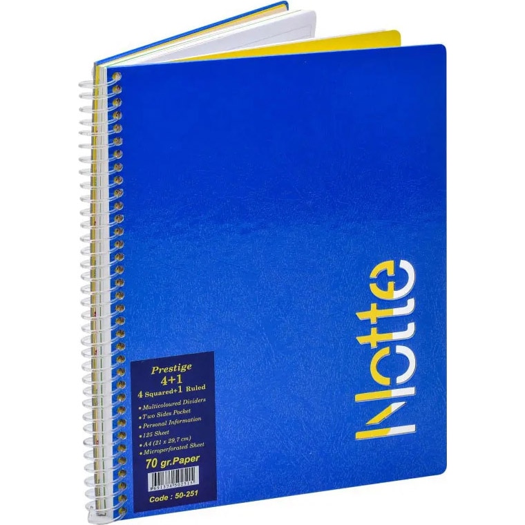 Registru Notte, A4, cu Spira, 125 File, 4 Diviziuni Matematica si 1 Diviziune Dictando