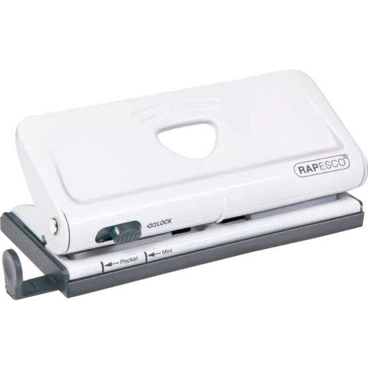 Perforator Metalic Rapesco, cu 6 Perforatii Reglabile, 10 Coli, Alb