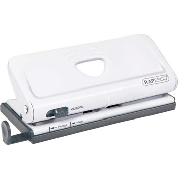 Perforator Metalic Rapesco, cu 6 Perforatii Reglabile, 10 Coli, Alb Perforator Metalic Rapesco, cu 6 Perforatii Reglabile, 10 Coli, Alb