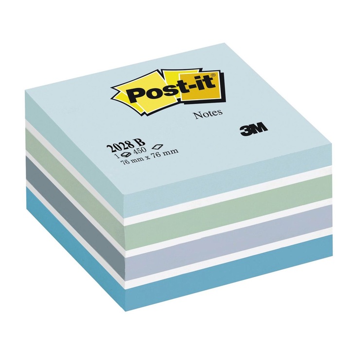3M Postit öntapadó jegyzettömb, 76x76 mm, 450 lap, aquarell kék