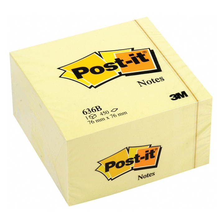 3M POSTIT Öntapadó jegyzettömb, 76x76 mm, 450 lap, sárga
