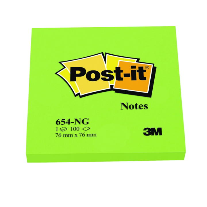 3M Post-It cetlik, 76 x 76 mm, 100 lap, neonzöld