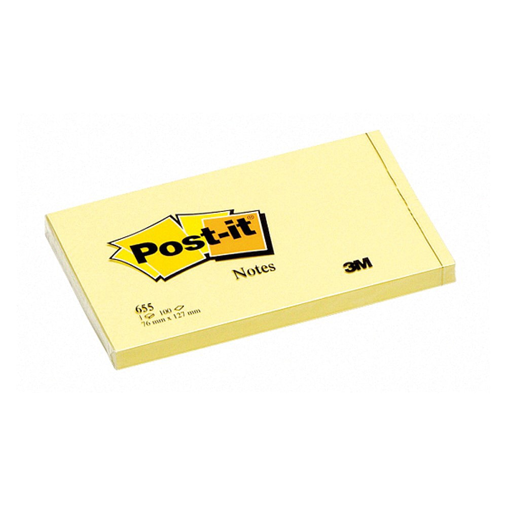 Notite Adezive 3M Post-It 655, 76 x 127 mm, 100 File, Galben Pastel
