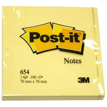 Notite Adezive 3M Post-It 654, 76 x 76 mm, 100 File, Galben Notite Adezive 3M Post-It 654, 76 x 76 mm, 100 File, Galben