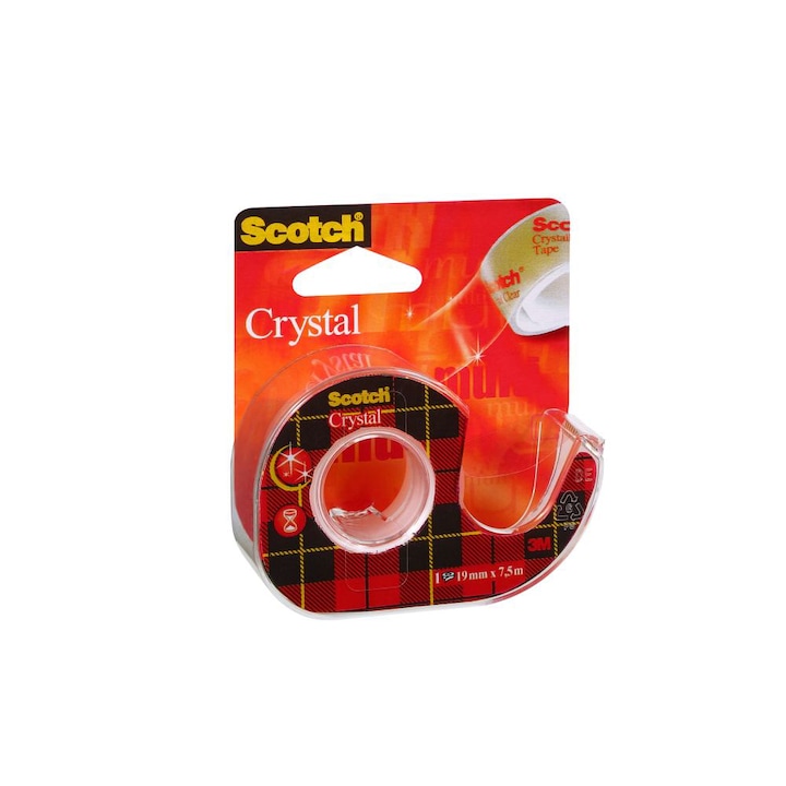 Тиксодържач 3M Scotch Crystal Clear, 19 мм x 7.5 м, Transparent