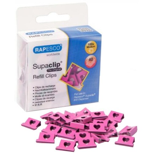 Clipsuri Metalice Rapesco Supaclip, 40 Coli, Inima Roz, 100 Buc/Set