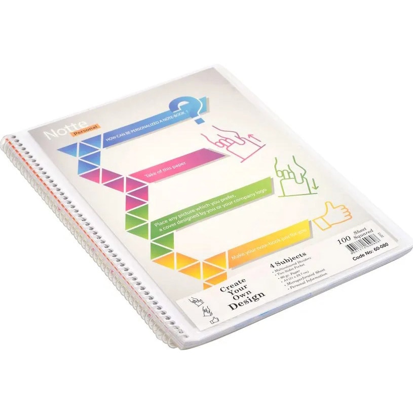 Caiet Notte, A4, cu Buzunar de Personalizare, cu Spira, 100 File, Matematica