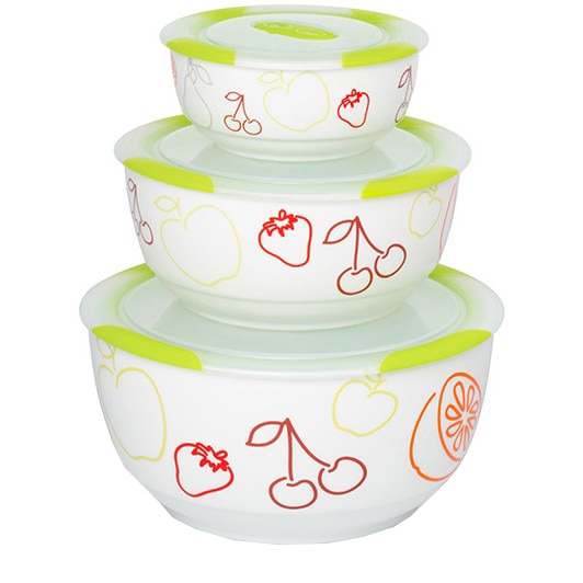 Oursson Set de 3 boluri de ceramică salate Verde, 1,7 litri