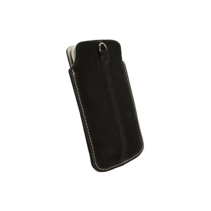 Калъф Krusell Luna Pouch L Nubuck за iPhone 4/4S, HTC, Sony, Samsung, Nokia и мобилни телефони, Кожа, Черен
