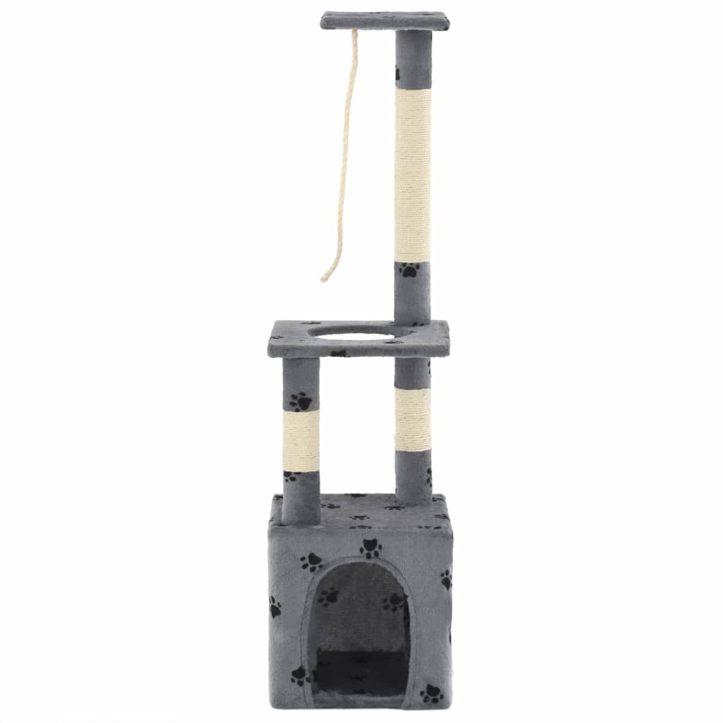 Ansamblu de joaca pentru pisici, vidaXL, Plus, stalp cu funie de sisal, Gri, 109 cm, imprimeu labute