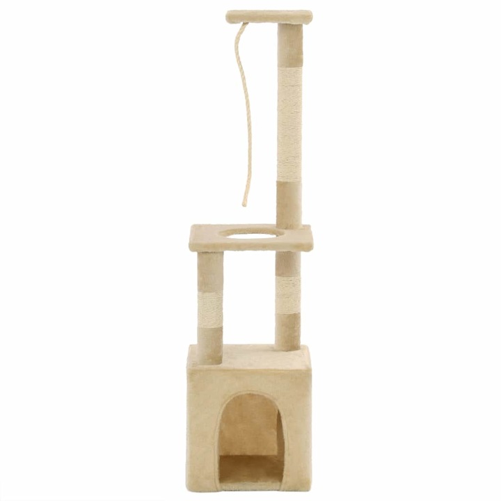 Ansamblu de joaca pentru pisici, vidaXL, Plus, stalp cu funie de sisal, Bej, 109 cm