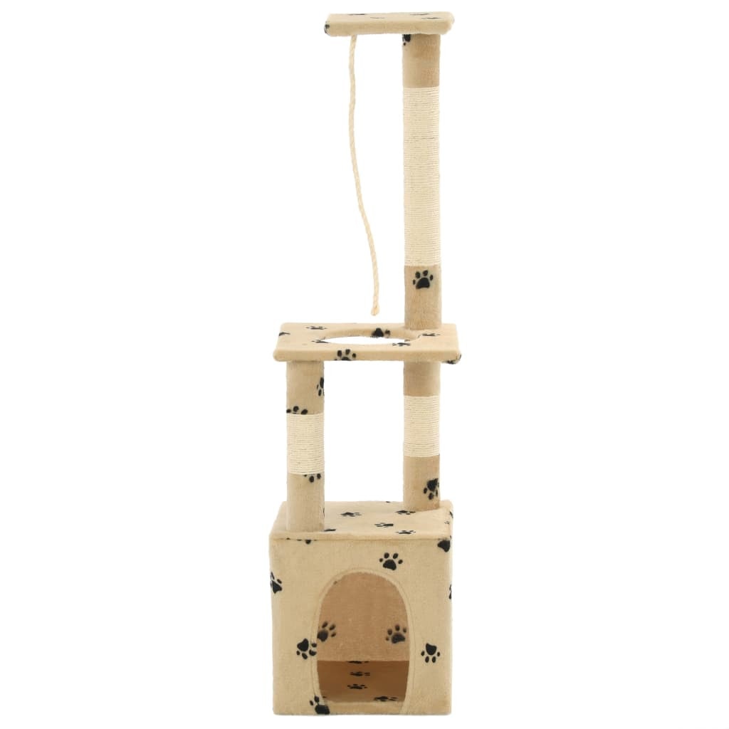 Ansamblu de joaca pentru pisici, vidaXL, Plus, stalp cu funie de sisal, Bej, 109 cm, imprimeu labute