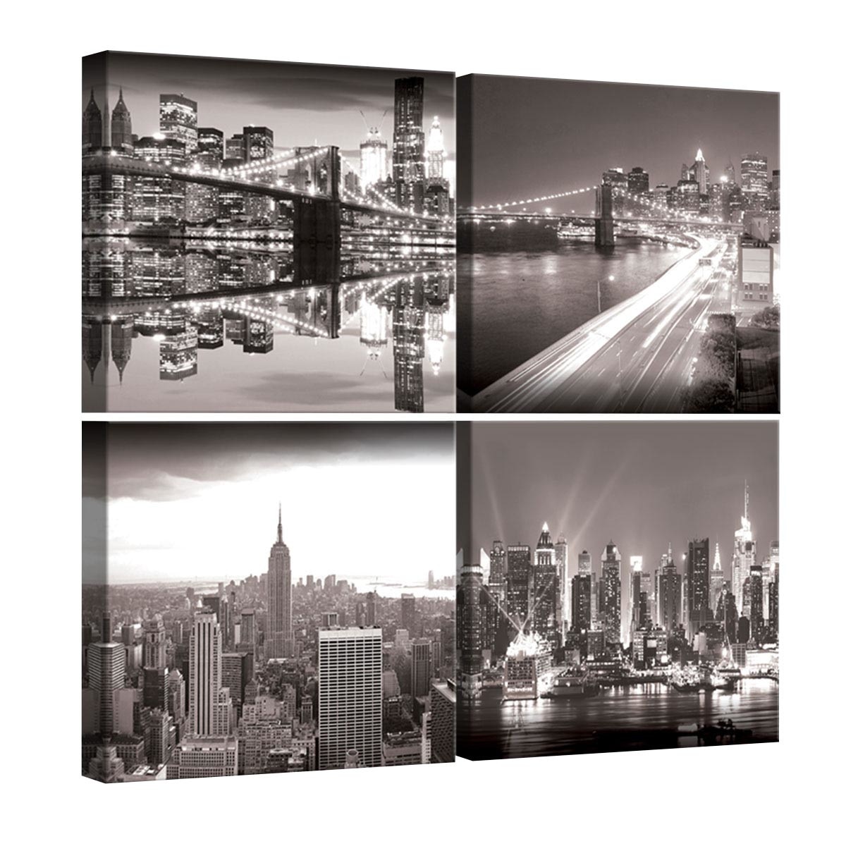Set Tablouri DEGRETS 78616 Canvas, 50 x 50 cm, 4 piese (4x25x25 cm), New York alb negru 1