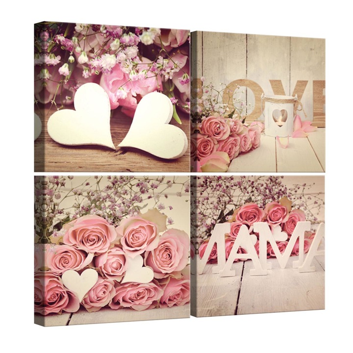 Set Tablouri DEGRETS 78620 Canvas, 50 x 50 cm, 4 piese (4x25x25 cm), Trandafiri Rosii 3