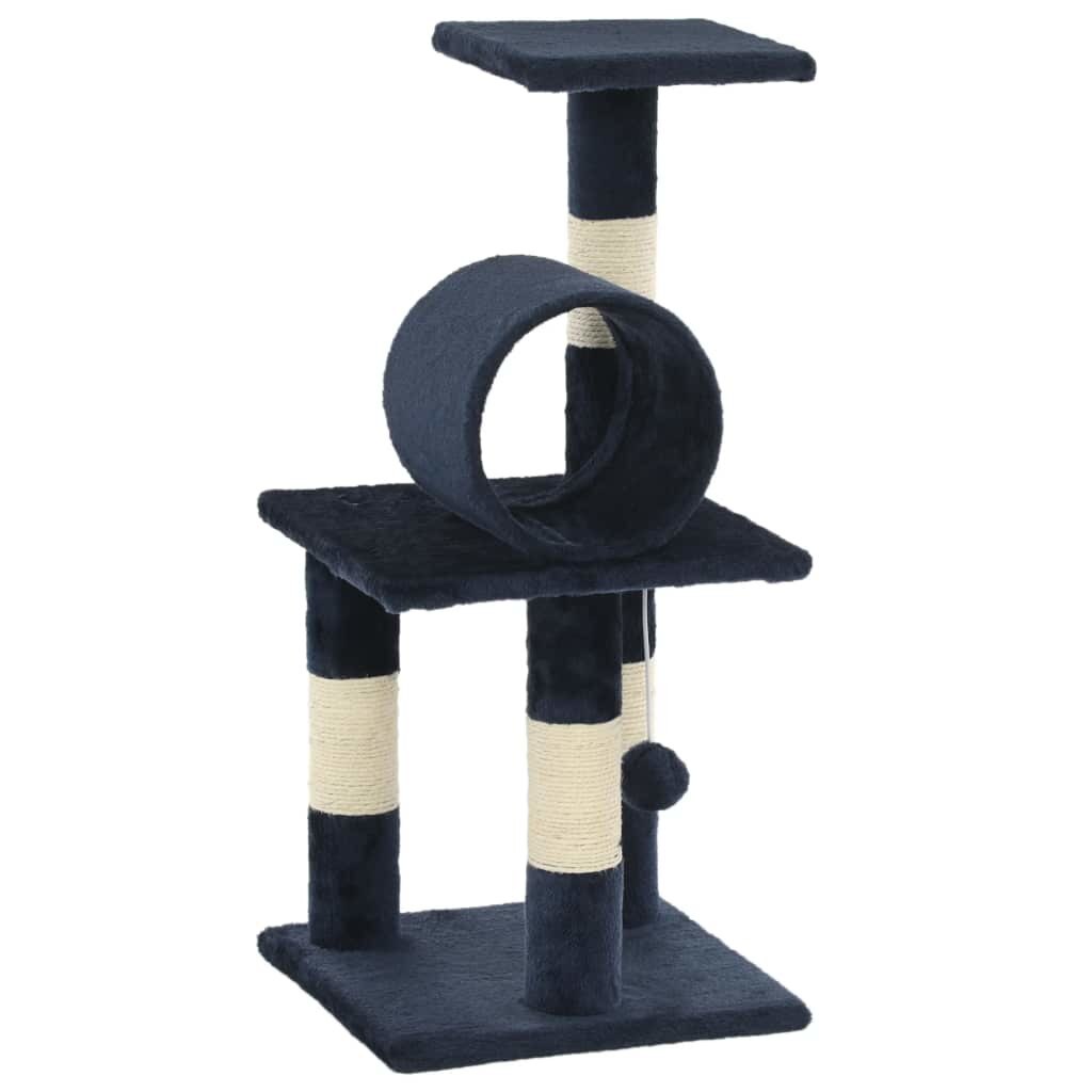 Ansamblu de joaca pentru pisici, vidaXL, Plus, stalp cu funie de sisal, Albastru inchis, 65 cm