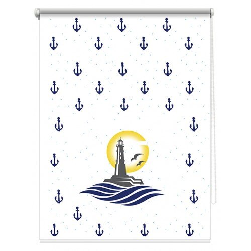 Rulou textil printat, model Navy 6, material opac, dimensiune kit 80x185 cm, dimensiune panza 76x185 cm