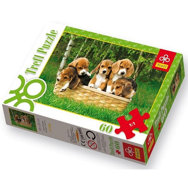 Puzzle Trefl - Beagle puppies: a cute basket, 60 piese (40556)