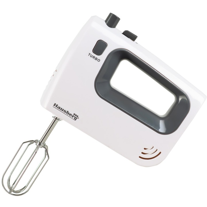Ръчен миксер Hausberg HB-4120G, 300W, 5 скорости, Turbo функция, Сив / Бял