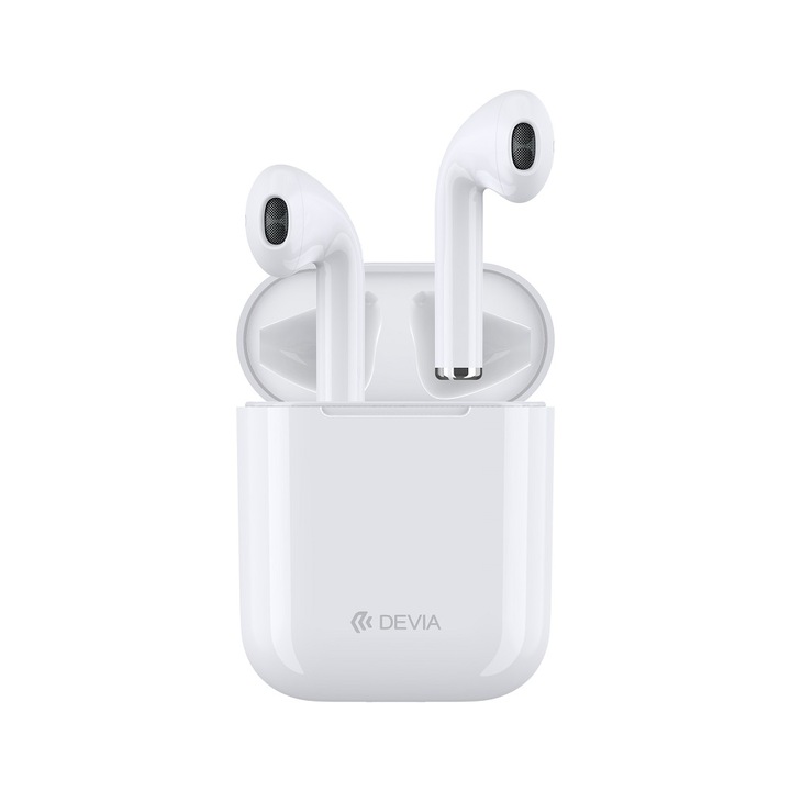 Безжични слушалки Devia TWS, тъч контрол, 3D звук, Bluetooth 5.0, Lightning connector, Бял