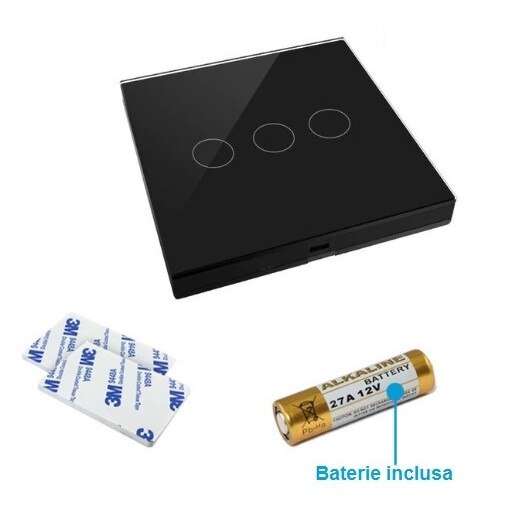 Telecomanda din sticla cu touch triplu negru